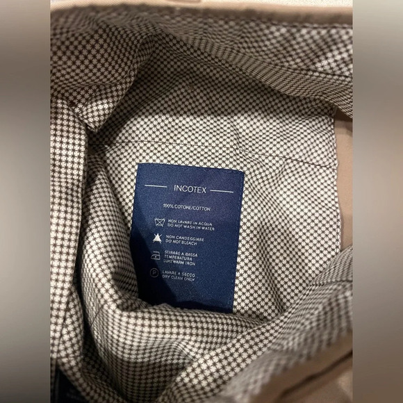 INCOTEX Solid Khaki Brown 100% Cotton Mens Luxury Flat Front Pants Trousers - 38 - Picture 8 of 11